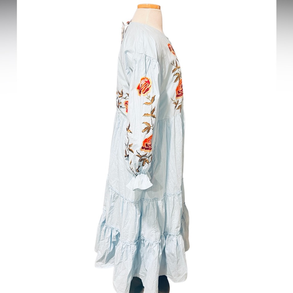 Anthropologie Samant Chauhan Tiered Embroidered Maxi Dress, Blue Size M NWT - Picture 8 of 12